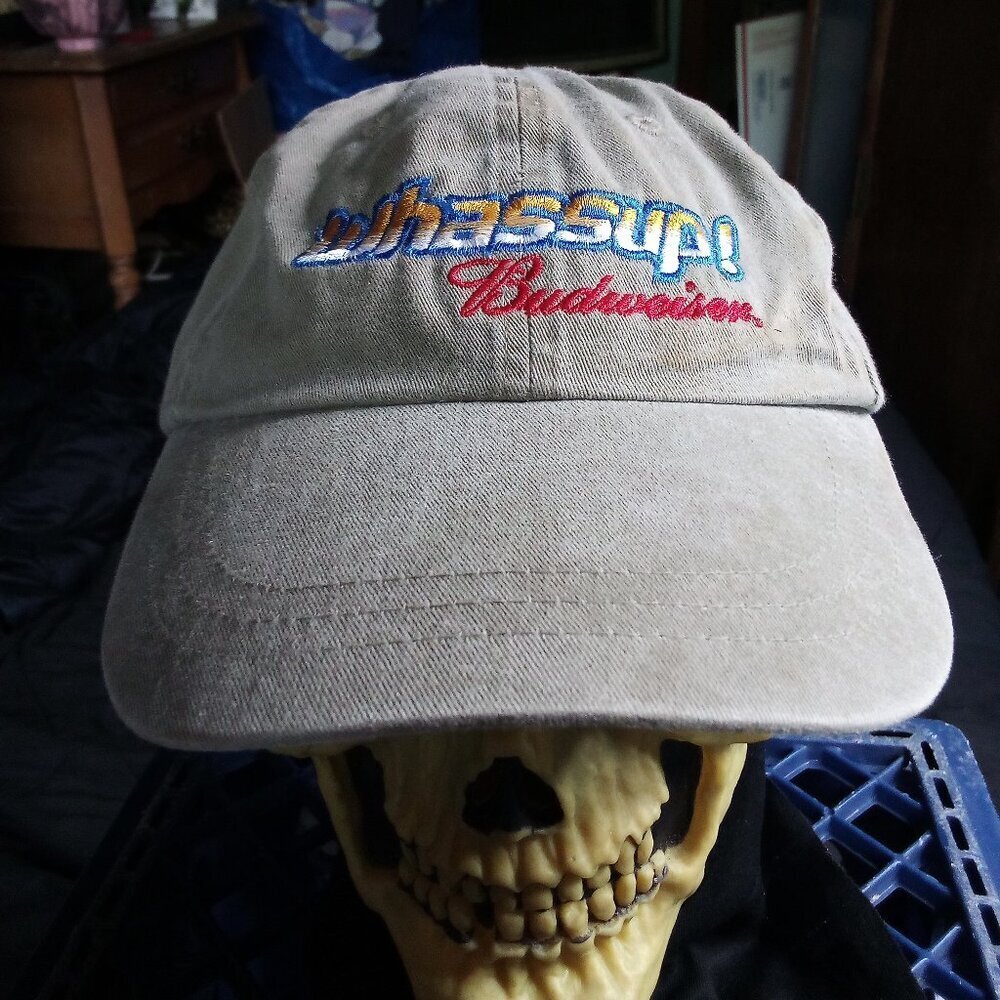 Vintage 90s Budweiser Whassup! Strap Back Hat Cap